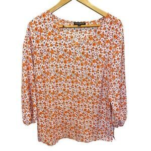 Mario Serrani Women's Orange & Pink Cherry Blossom Floral Blouse‎ V-Neck, Medium